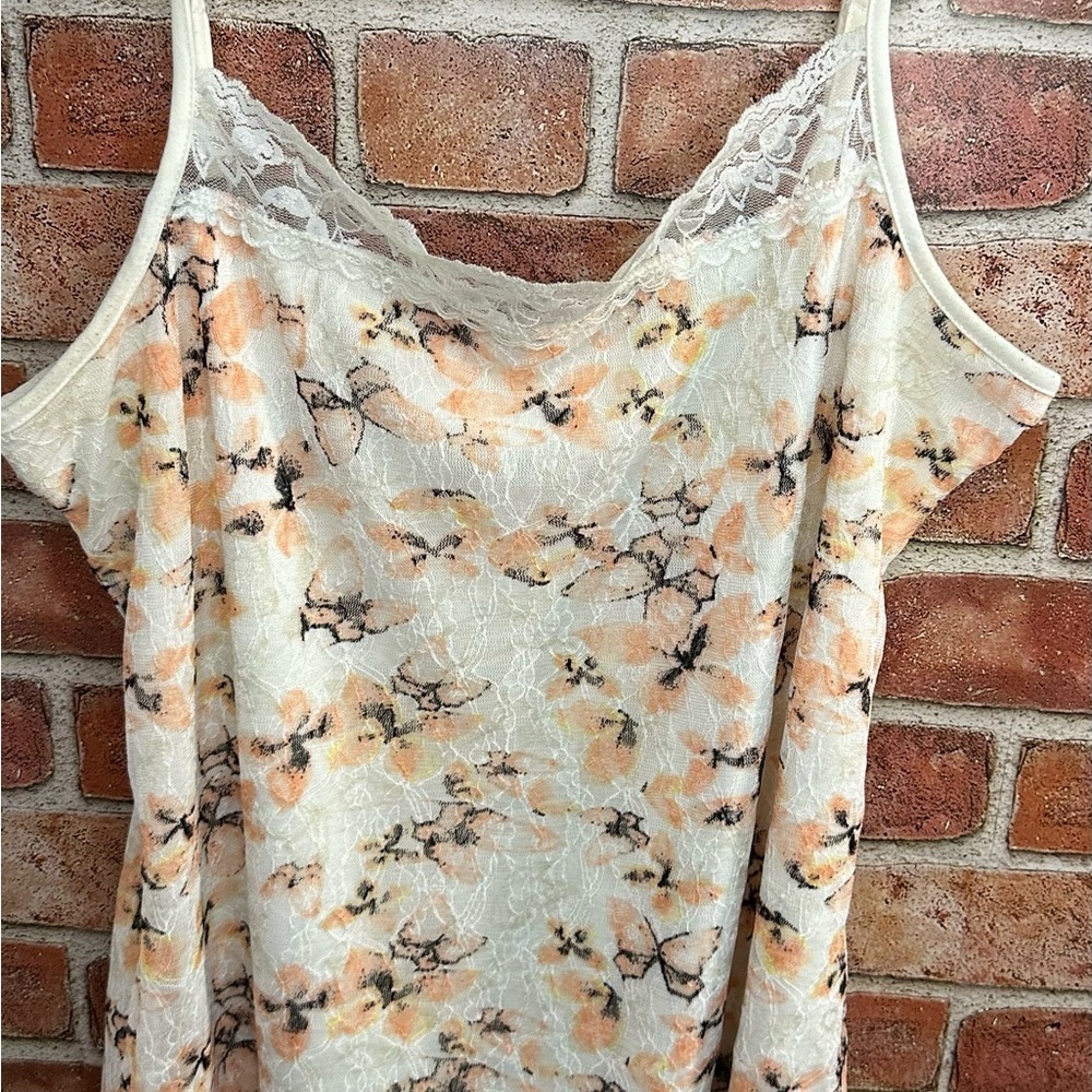 Retro Y2K vibes Butterfly print Lace overlay Lace trim multicolor tank top
